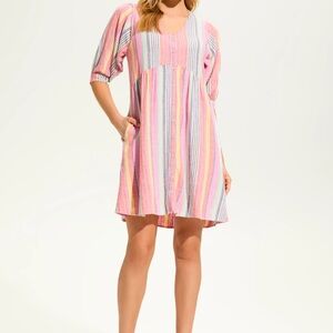 FDJ- French Dressing Jeans Striped Multicolor V-Neck Button-Down Dress-Size XL